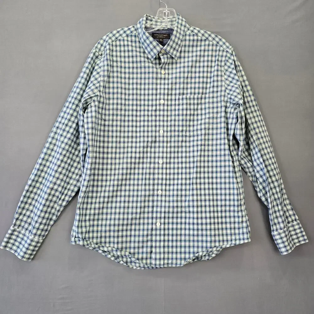 Banana Republic Blue White Plaid Shirt Long Sleeve Button Up Slim Fit Men Size M